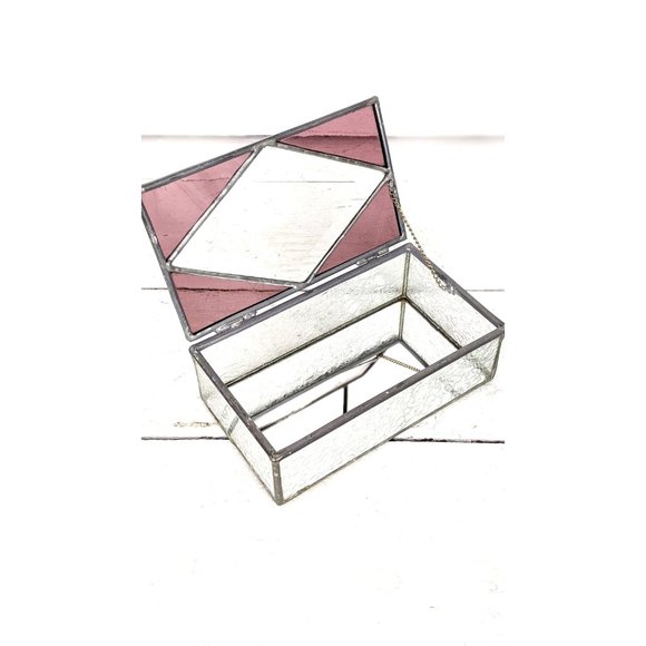 Vintage beveled diamond mirror glass trinket jewelry ring box - Picture 6 of 9